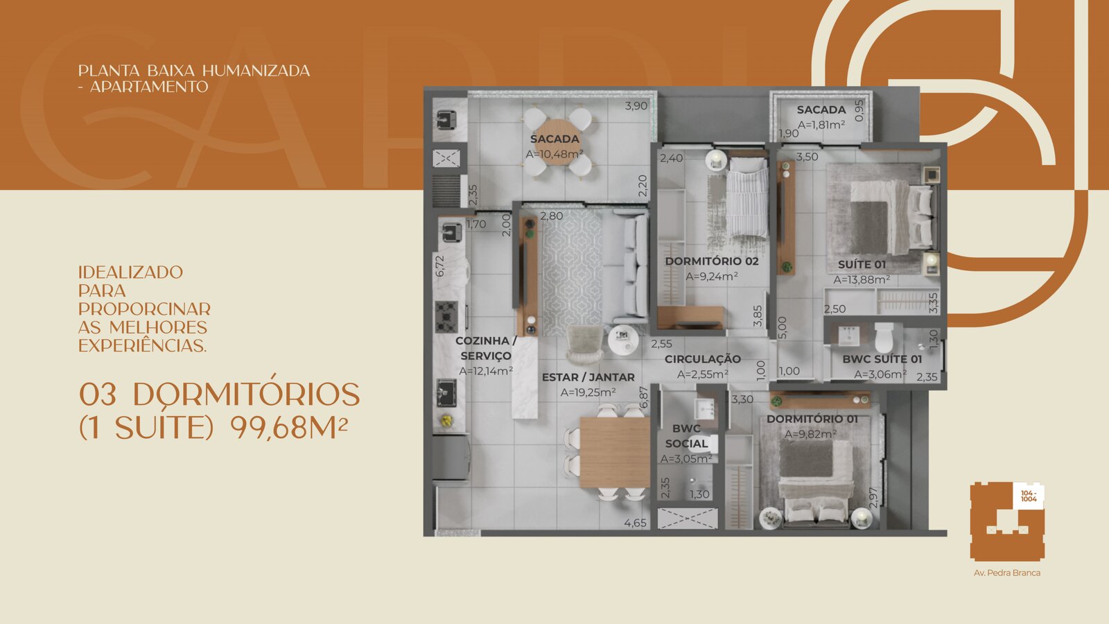 Planta 3 Dorms · 1 Suíte