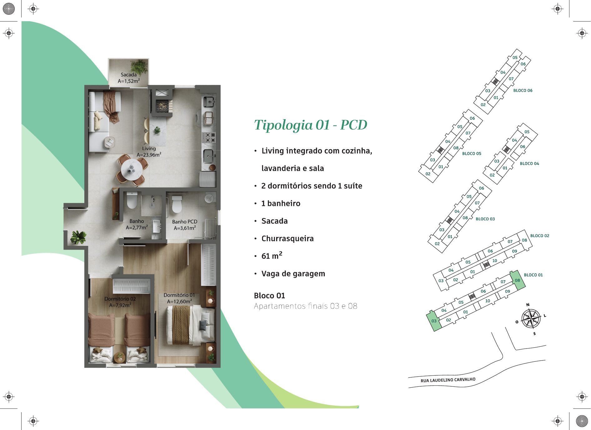 Planta Tipologia 01 · PCD · 61 m²